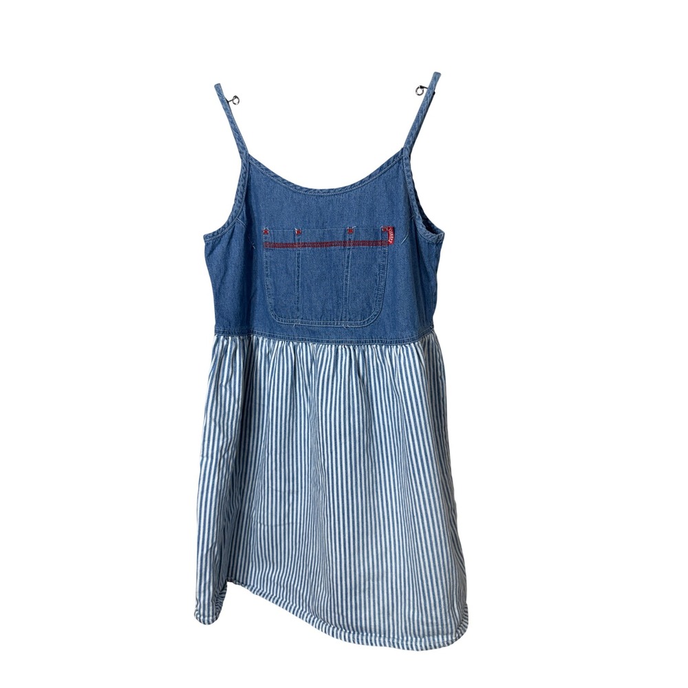 Vintage Tickets Clothing Denim Striped Dress Blue White 90s Y2K Womens 5/6